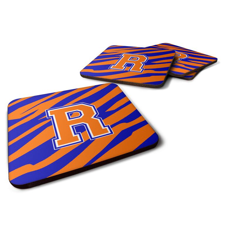 Caroline's Treasures CJ1023-RFC Monogram-Tiger Stripe-Blue Orange Foam Coasters (Set of 4), Initial Letter R, 3.5 H x 3.5 W, Multicolor