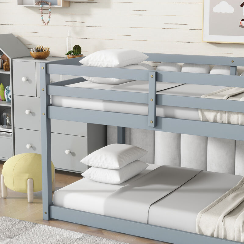 Whisen Wooden Twin over Twin Loft Bed with Ladder ,Upper and Bottom Bed Platforms image number 6