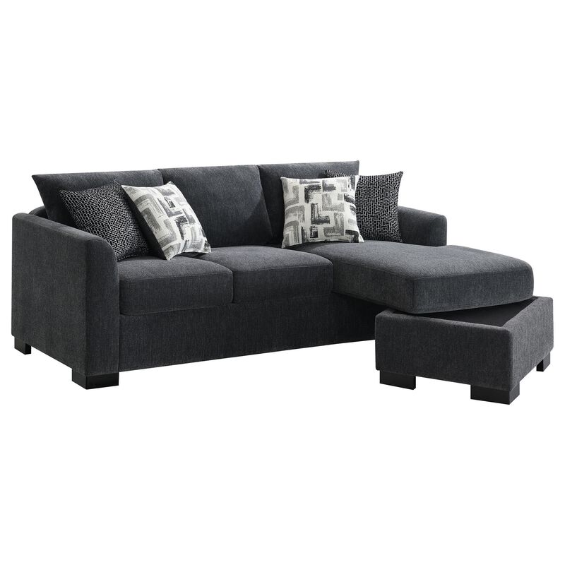Storia Sleeper Sectional Chaise Sofa, Dark Gray, 4 Pillows, 84 Inch - Benzara