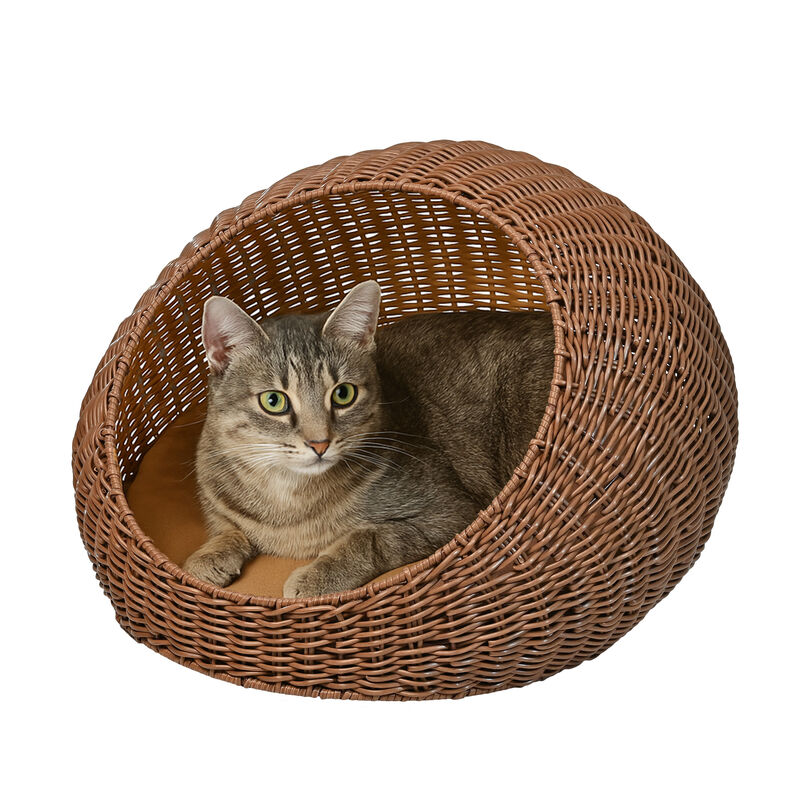 Fiora 19.5" x 18" Modern Circular Faux Wicker Pet Bed with Machine-Washable Cushion
