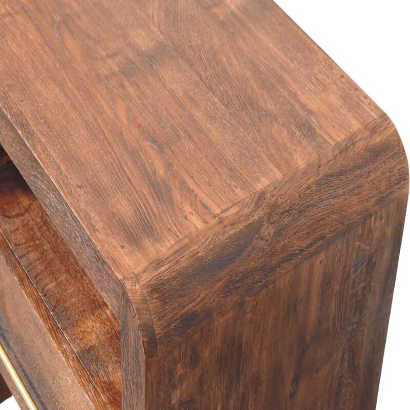 Artisan Furniture Solid Wood Tiger Oak Open Bedside with Brass Handle, 1 Drawer, Brown