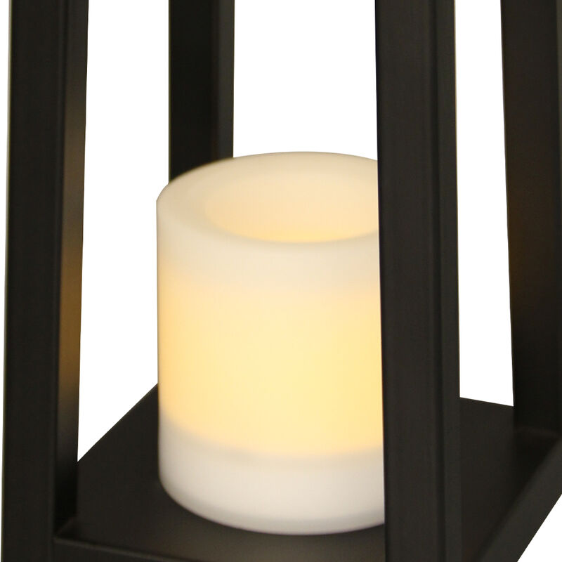 1 Light H16" Modern Matte Black Solar Lantern with Candle Shape Outdoor Light Decorative Portable Hanging LED Lights for Patio Camping image number 5