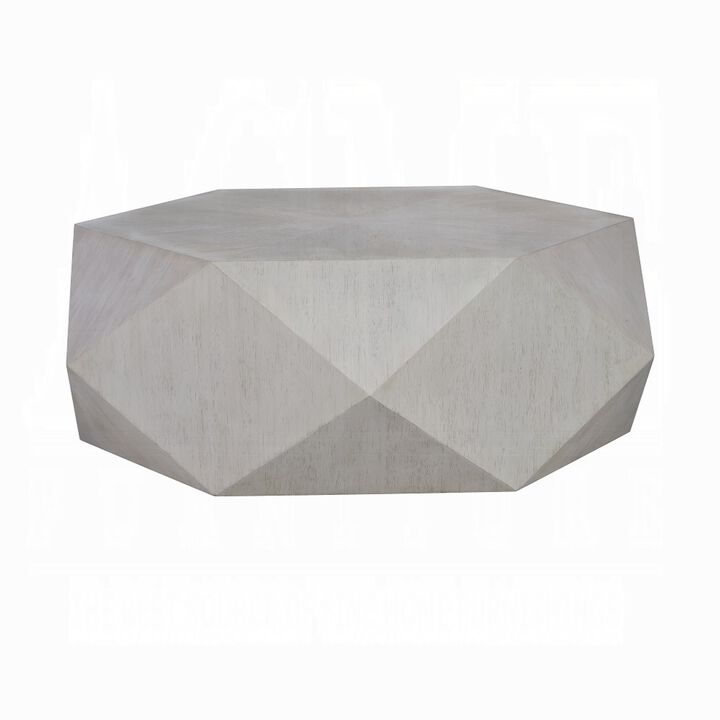 Hano Coffee Table, White Rubberwood, 50 Inch, Geometric Plinth Base