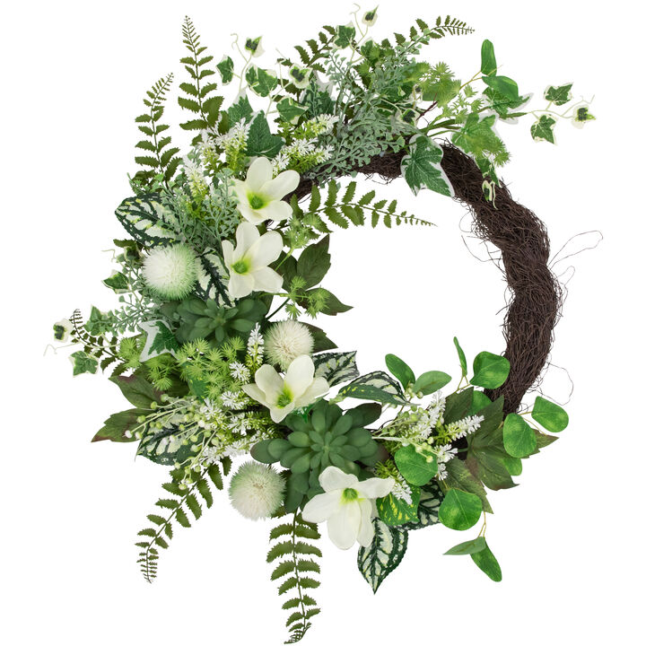 Hellebores and Ivy Artificial Spring Floral Wreath  24-Inch