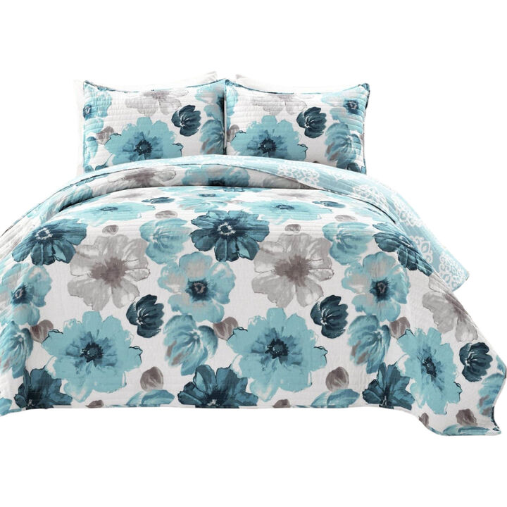 Floral 3-Piece Microfiber Quilt Set, Lightweight Polyester Bedding For Bedroom