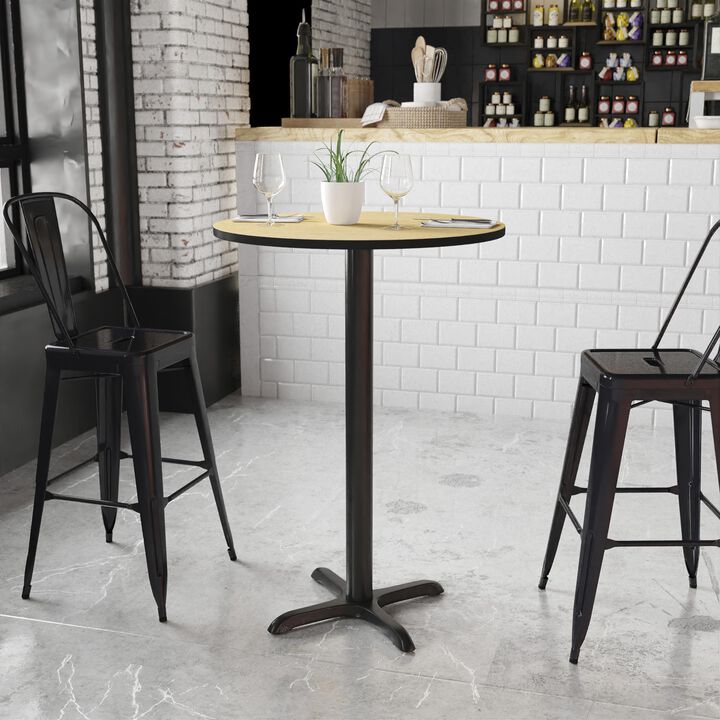 Flash Furniture 30'' Round Natural Laminate Table Top with 22'' x 22'' Bar Height Table Base