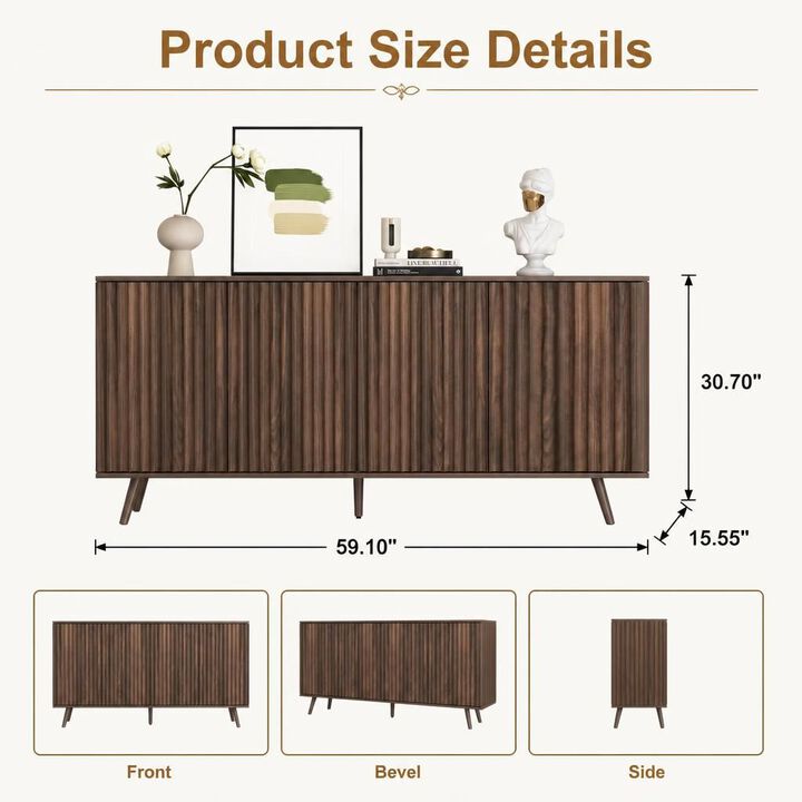GOODSILO Wood Sideboard Buffet Cabinet with 4 Doors and Adjustable Shelves, Versatile Storage Credenza for Living Room Kitchen Dining Room Entryway