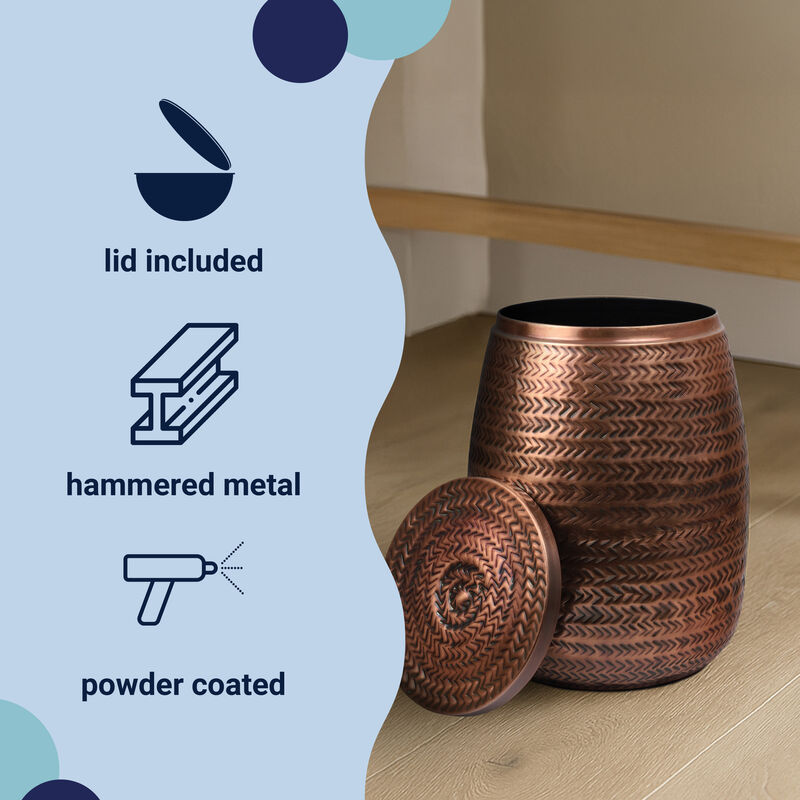 Jasper 15" Modern Rustic Arrow-Hammered Metal Drum Storage Side Table with Lid