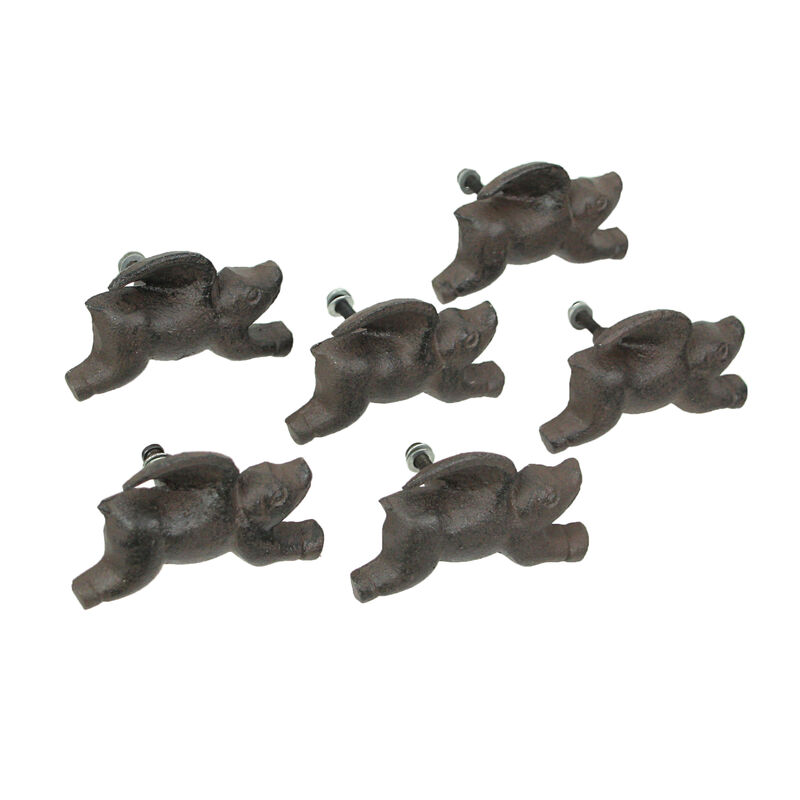 Set of 6 Cast Iron Flying Pig Drawer Pulls Decorative Cabinet Knobs Home Decor image number 2