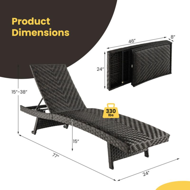 Hivvago Folding Padded Rattan Patio Chaise Lounge with Adjustable Backrest and Quick Dry Foam
