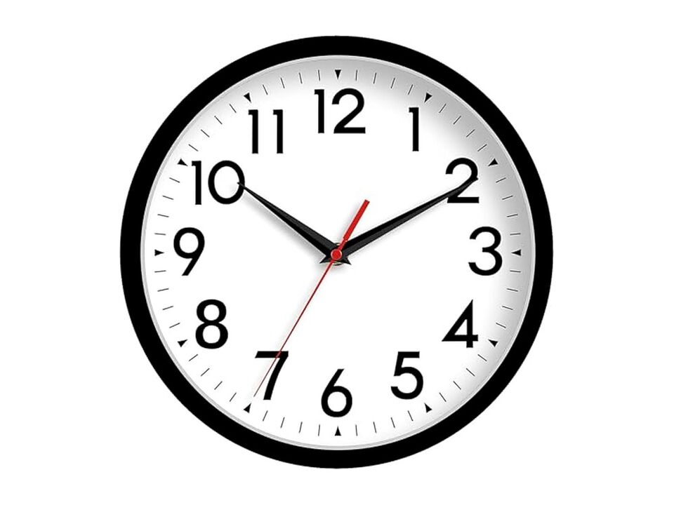 Black Wall Clock 10 Inch Silent Non Ticking Modern Battery Operated