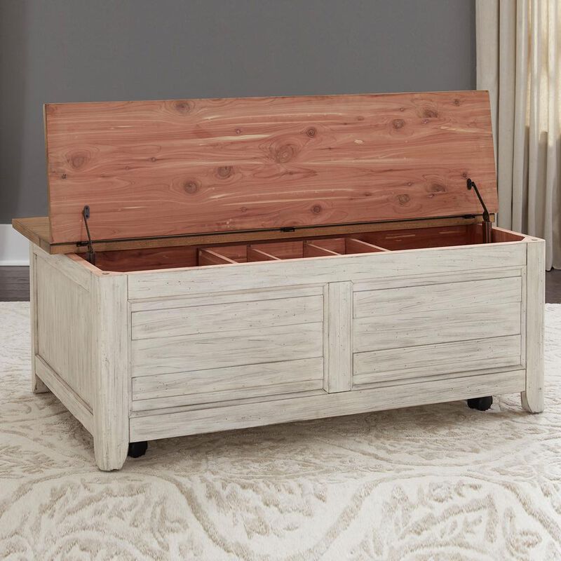 Liberty Furniture Farmhouse Reimagined Storage Trunk in Antique White w/ Chestnut Top image number 6