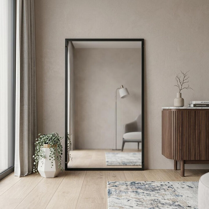 HomeRoots 59" Black Metal Framed Standing Mirror