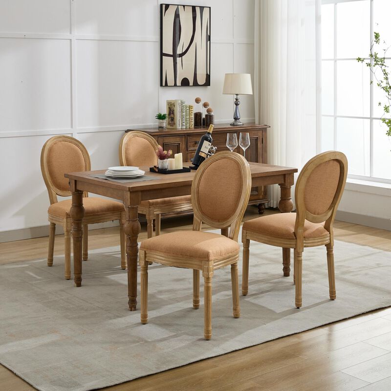 Whisen French Style Dining Chair, Solid Rubberwood Frame with Linen Upholstery and Rattan Back, Set of 2 for Living Room Kitchen image number 2