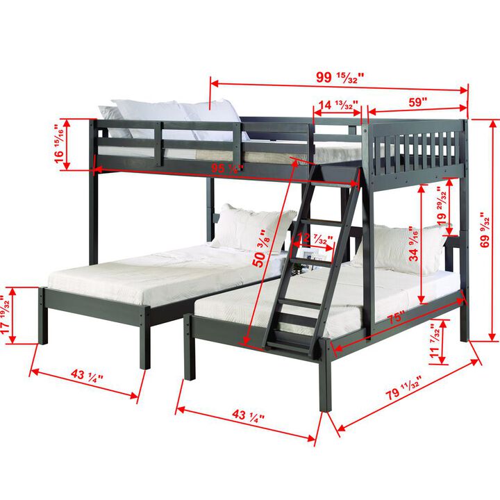 Donco Kids Full Over Double Twin Bed Loft Bunk In Dark Grey Finish