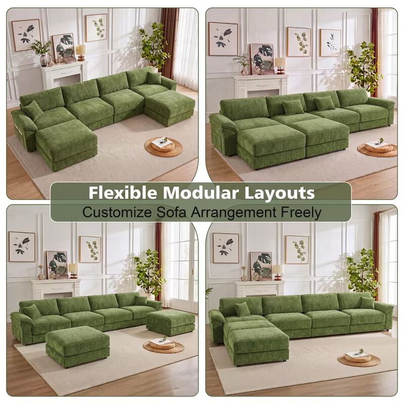 Vipbear 150 Inch Chenille Oversized Modular Sectional Sofa U Shaped Cloud Couch with Movable Ottoman image number 8