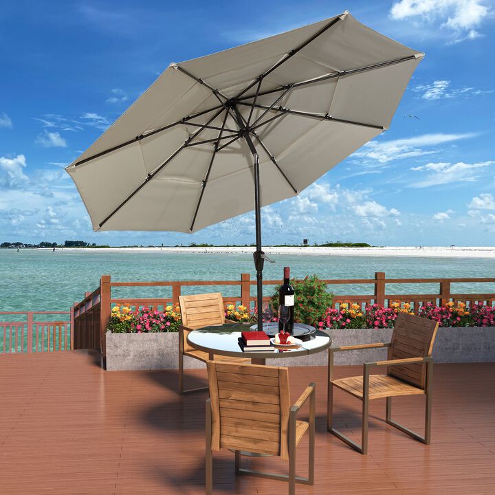 10 FT Patio Umbrella 3-Tier Outdoor Patio Table Umbrella Large Umbrella Pool Umbrella For Deck, Pool, Garden, Patio-Navy Blue