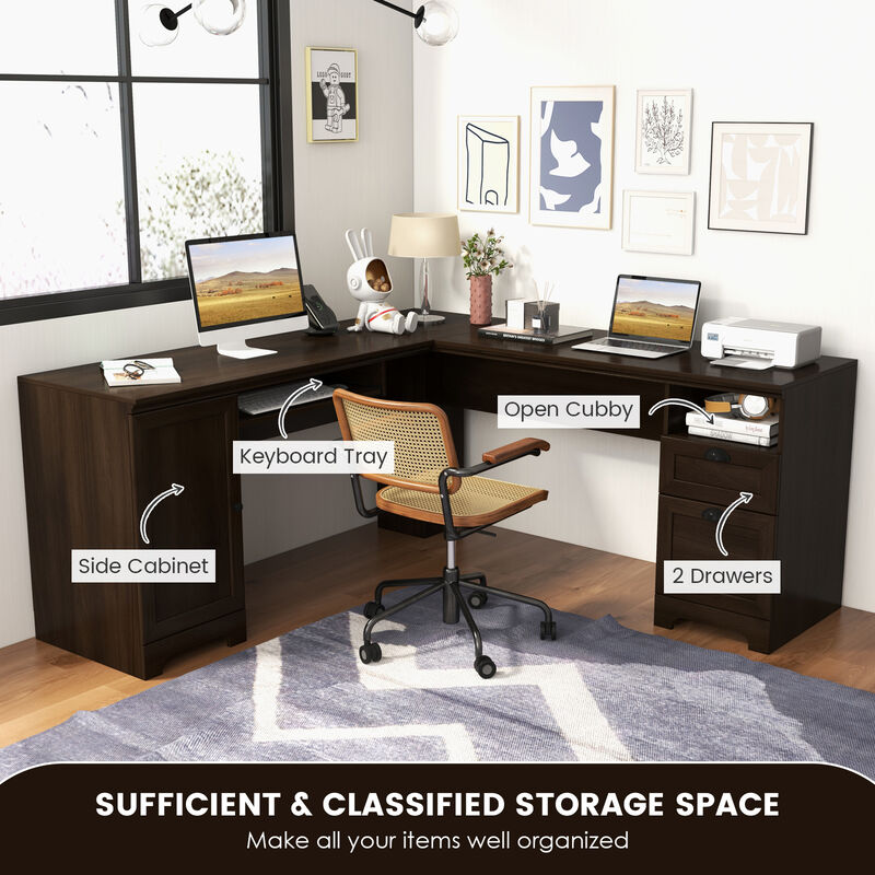 66 Inch L-Shaped Writing Study Workstation Computer Desk with Drawers
