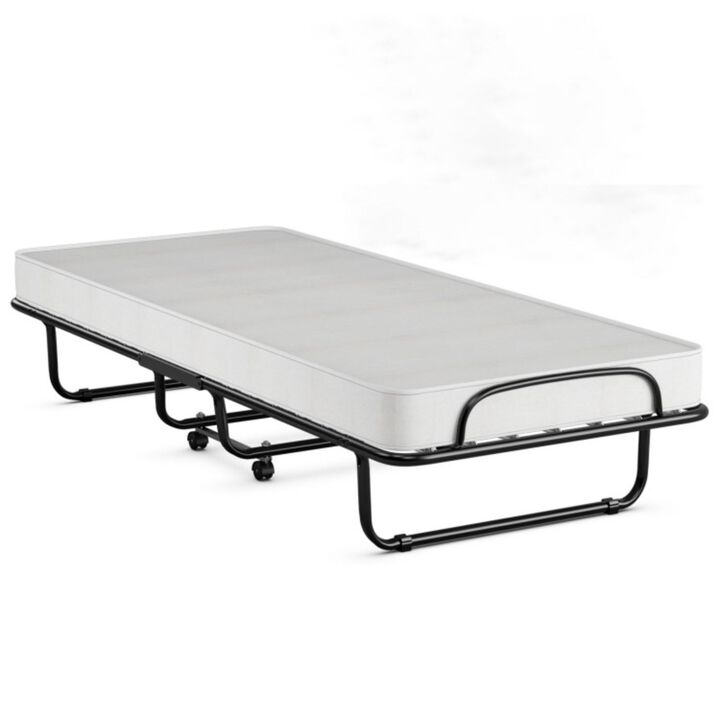 Rollaway Folding Bed with 4 Inch Mattress and Sturdy Metal Frame