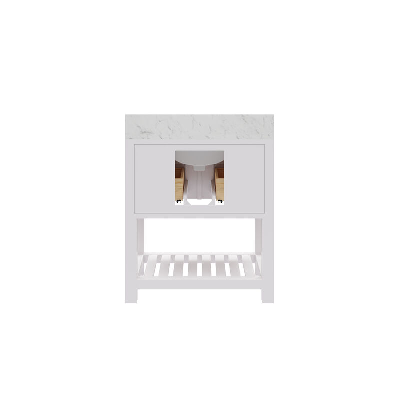 Madalyn 30 In. Single Sink Carrara White Marble Countertop Bath Vanity in Pure White