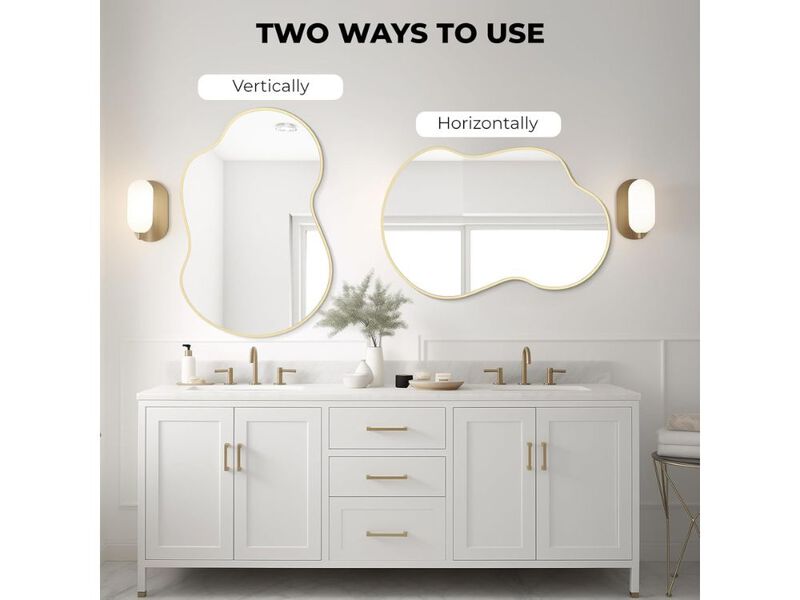 36x24 Inch Gold Asymmetrical Wall Mirror with Aluminum Frame image number 1