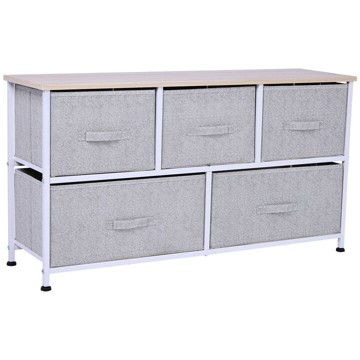 40" L 5 Drawer Horizontal Storage Cube Dresser Unit Bedroom Organizer Livingroom Shelf Tower with Fabric Bins