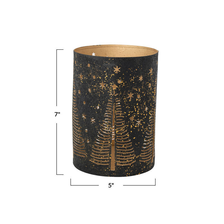 Star & Tree Cutout Iron Tealight Holder, Black & Gold