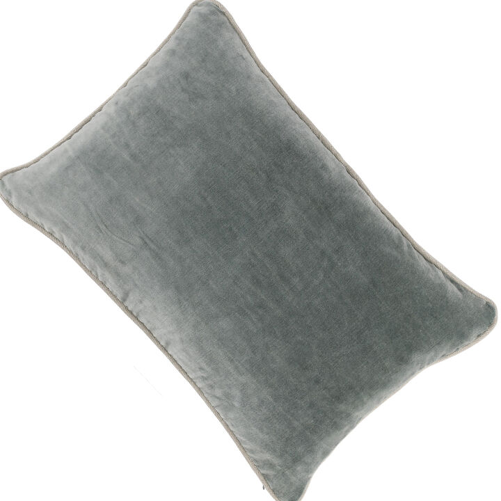 Hillary 20 Inch Velvet Welt Decorative Lumbar Throw Pillow, Sage Green - Benzara
