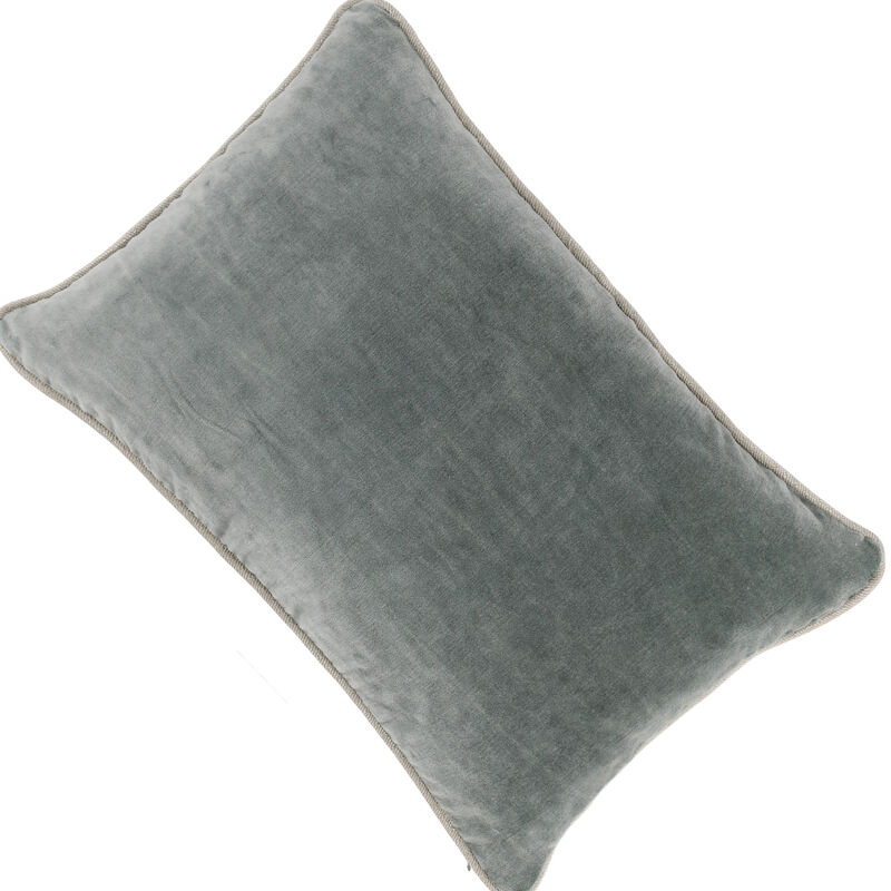 Hillary 20 Inch Velvet Welt Decorative Lumbar Throw Pillow, Sage Green - Benzara