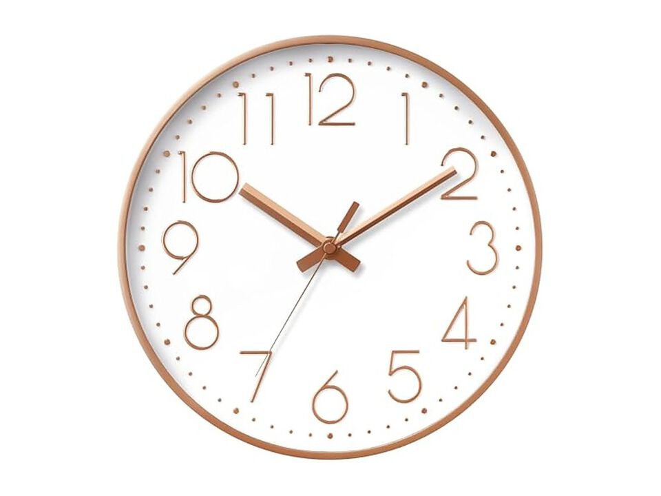 Gold Wall Clock 12 Inch Silent Non Ticking Modern Battery Operated
