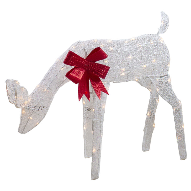 37" Lighted White Mesh Feeding Doe Outdoor Christmas Decoration - Clear Lights