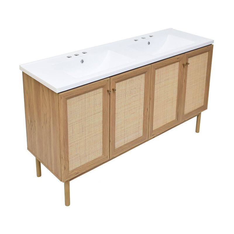 60" Freestanding Bathroom Vanity with 3-Hole Widespread Sink Top image number 5