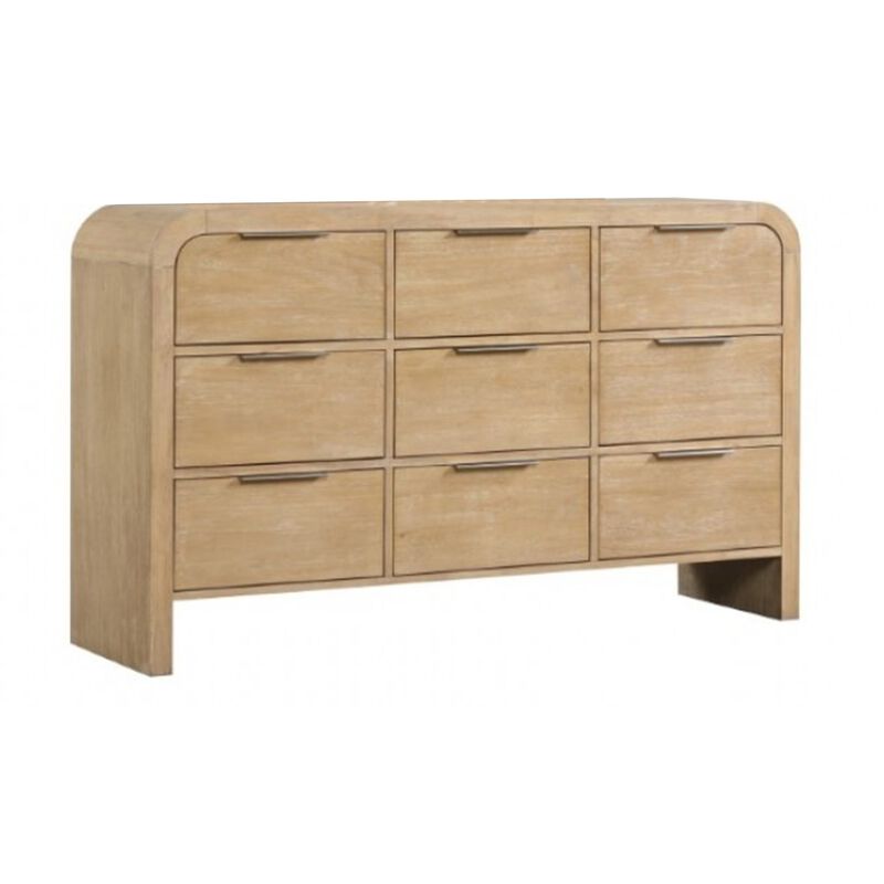 Rexa Wide Dresser, 9 Drawers, Natural Brown Wood, Metal Finger Pulls image number 0