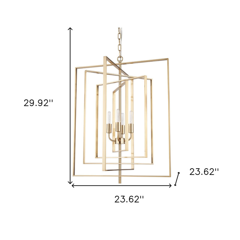 HomeRoots Antiqued Gold Geometric Four Light Metal Dimmable Chandelier image number 3