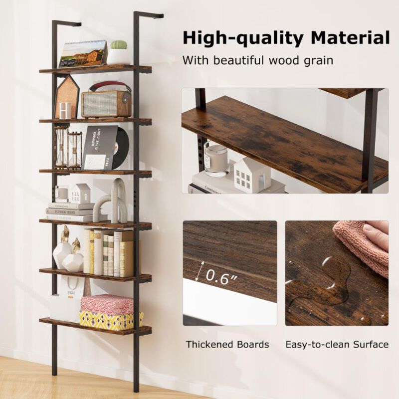Hivvago 6-tier Ladder Shelf Industrial Wall Mounted Bookshelf
