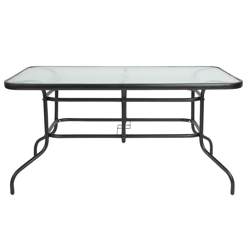 Flash Furniture 7 Piece Set - 55" Tempered Glass Patio Table, 6 Black Metal Chairs image number 5