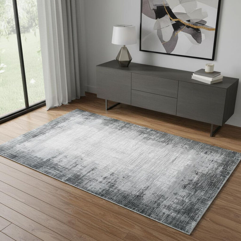 HomeRoots Abstract Distressed Area Rug With Fringe image number 1
