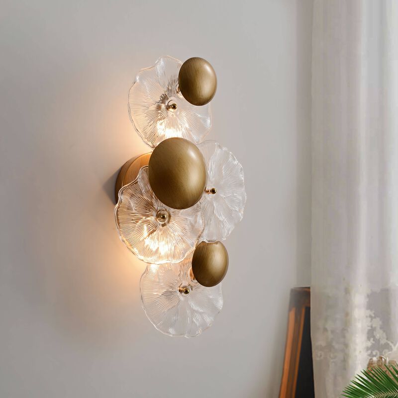 Flora 2-Light Brushed Brass Glass Flower Wall Sconce - 9" W x 16" H x 5.5" D image number 9