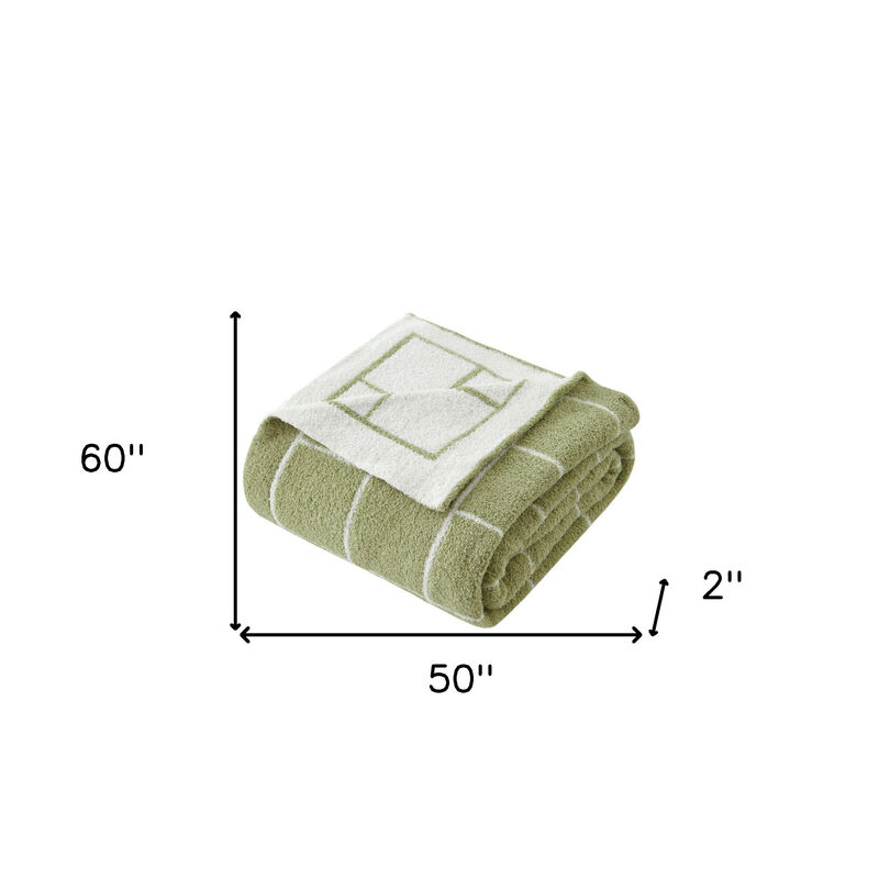 HomeRoots 50" X 60" Green and White Fleece Knitted Geometric Plush Throw Blanket image number 3