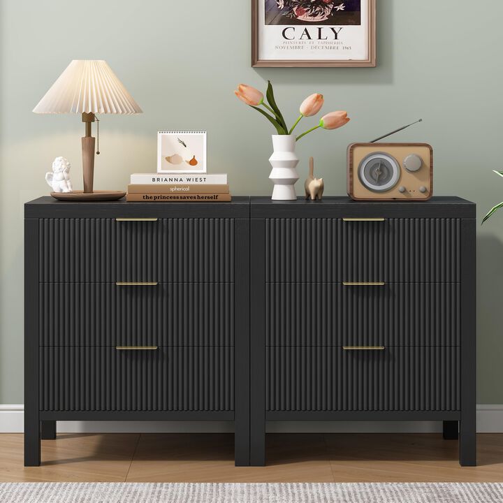 MJADUE Fluted Nightstands Set of 2, Wooden Farmhouse Night Stands with 6 Drawer Bedside Table - Boho Tall End Table Accent Table