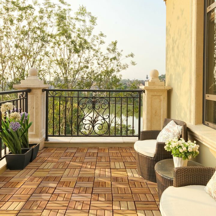 Acacia Wood Interlocking Patio Deck Tile - 27 Pieces