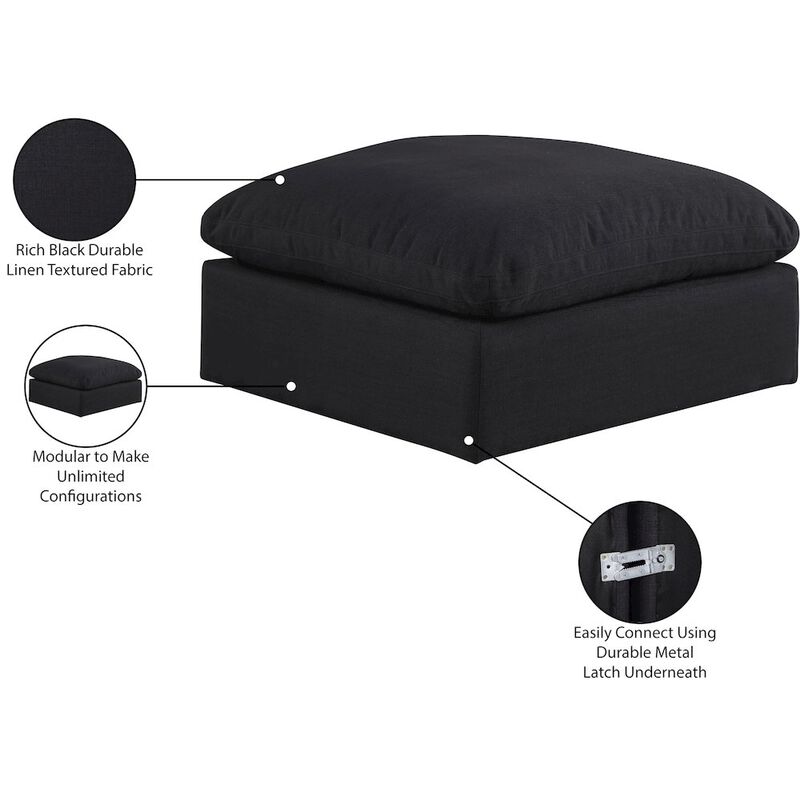 Meridian Furniture Comfy Black Linen Textured Fabric Modular Ottoman