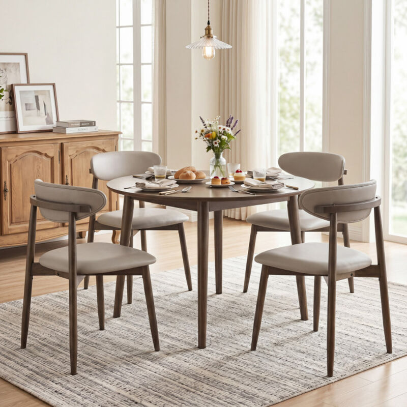 4 Pack Modern Wooden Dining Chairs with Upholstered Curved Backrest image number 3