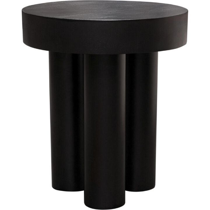 16 Inch Modern End Table, Thick Sturdy Surface, Tripod Legs, Black Wood - Benzara