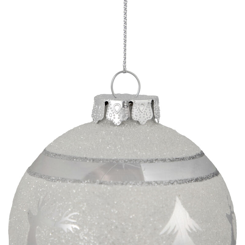 3.5" White and Silver Glass Christmas Ball Ornament image number 3