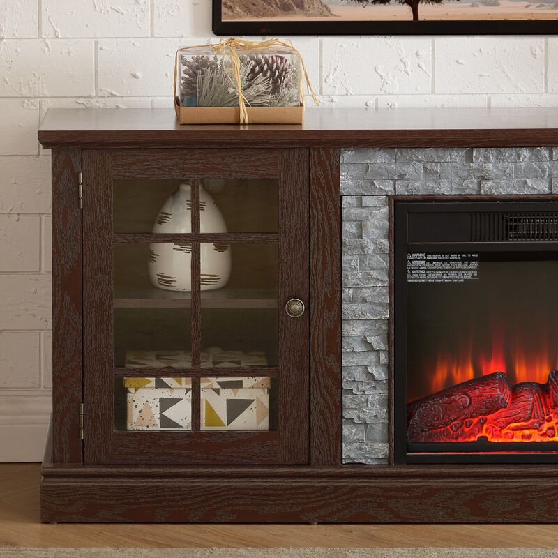 70 Inch Modern TV Stand with 23" Electric Fireplace, Faux Stone Media Console Cabinet, Entertainment Center image number 5