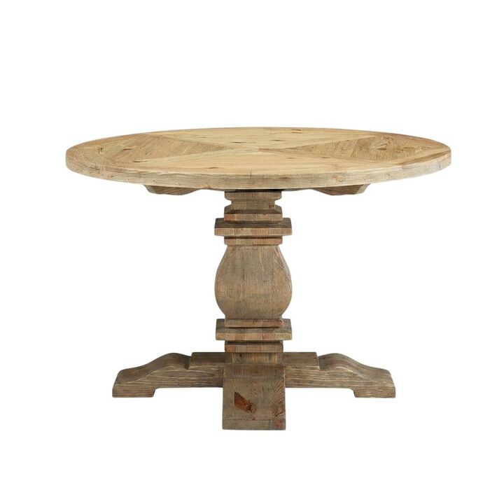 Brown Round Pine Wood Dining Table, Modern Farmhouse, Seats 4