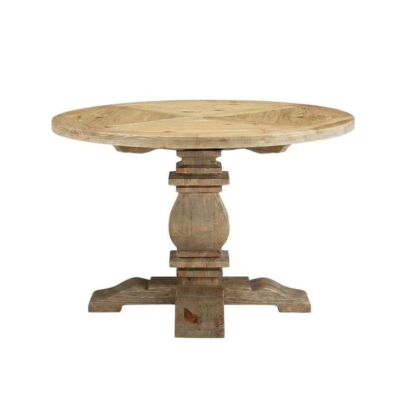 Brown Round Pine Wood Dining Table, Modern Farmhouse, Seats 4 image number 1