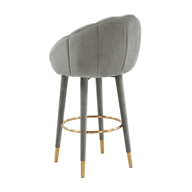 Tov Furniture Myla Tufted Upholstered Velvet Swivel Bar Stool (Light Grey) image number 3