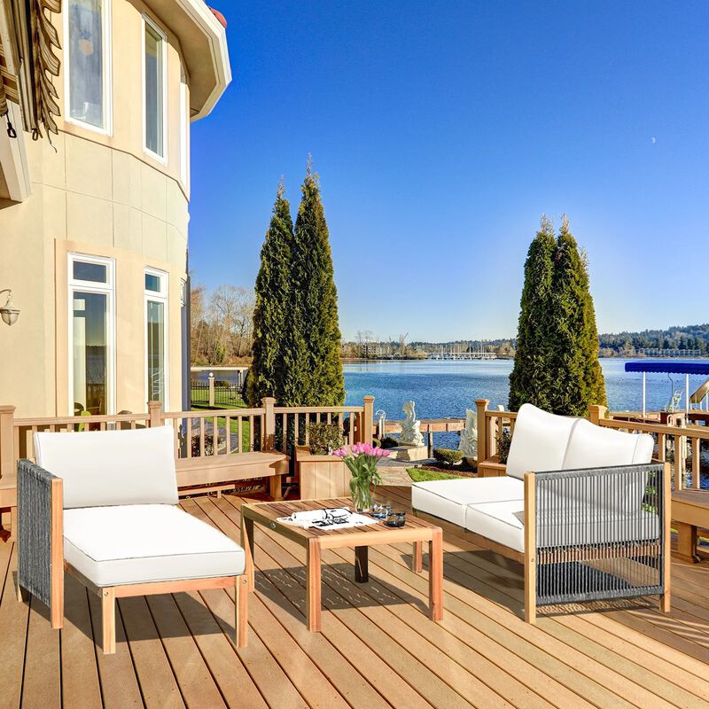 Mondawe 3 Pieces Patio Acacia Wood Sofa Furniture Set with Nylon Rope Armrest